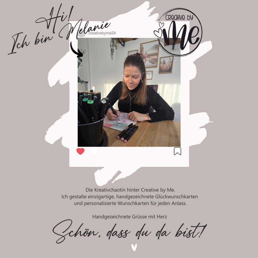 Künstlerin hinter Creative by Me – handgezeichnete Glückwunschkarten mit Herz
Melanie Eigenmann
